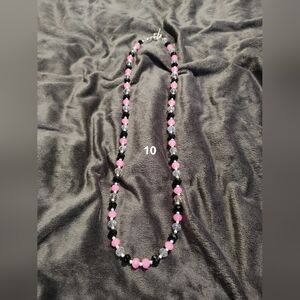Elegant Pink and Black Beaded Necklace